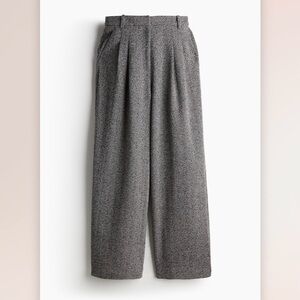 H&M Grey & White Herringbone Pattern Wide Leg Trouser Pants size 6 NWT
